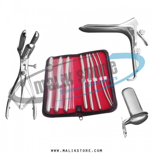 Hegar uterine dilator sounds Set 8 pieces, mathieu speculum, grave large, collin medium
