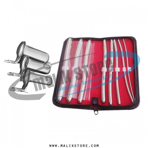 Hegar uterine dilator sounds Set 8 pieces, collin speculum 3 pieces