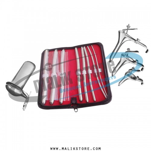 Hegar uterine dilator sounds Set 8 pieces, grave speculum 3 pieces, collin medium